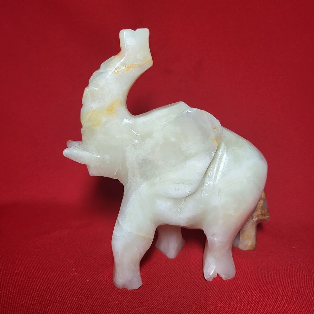 Vintage Onyx Carved Elephant Raised Trunk Sculpture Figurine